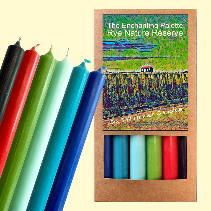 Art Illuminated Rye's Nature Reserve – Set of 6 Green & Blue Dinner Candles