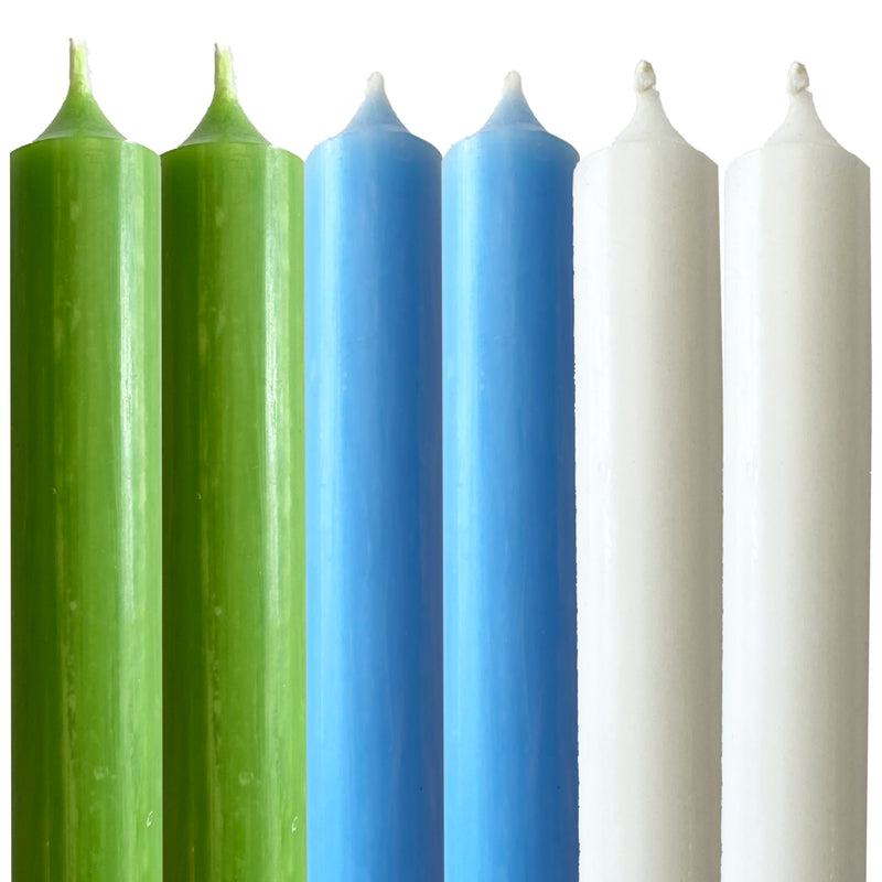 Art Illuminated Rye's Nature Reserve – Set of 6 Green, White & Blue Dinner Candles