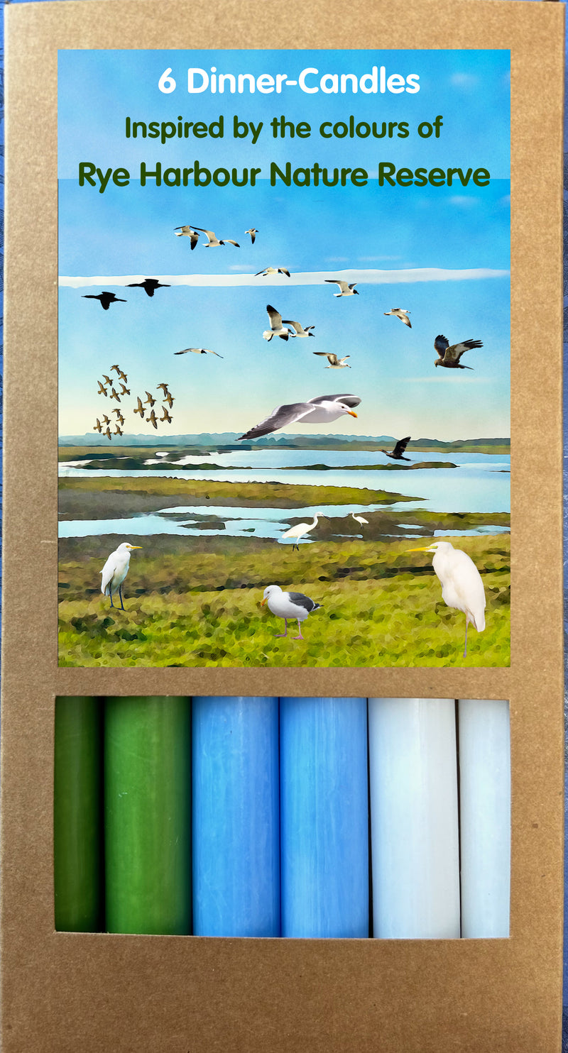 Art Illuminated Rye's Nature Reserve – Set of 6 Green, White & Blue Dinner Candles