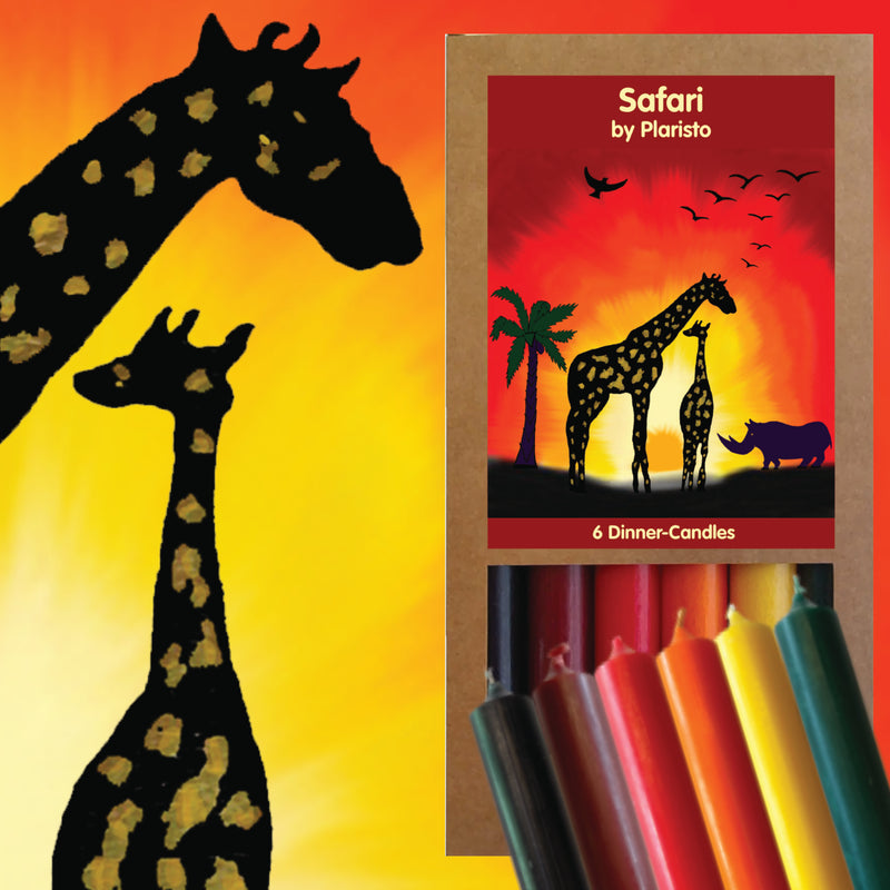 Art Illuminated Safari – Set of 6 Black, Red & Orange Dinner Candles