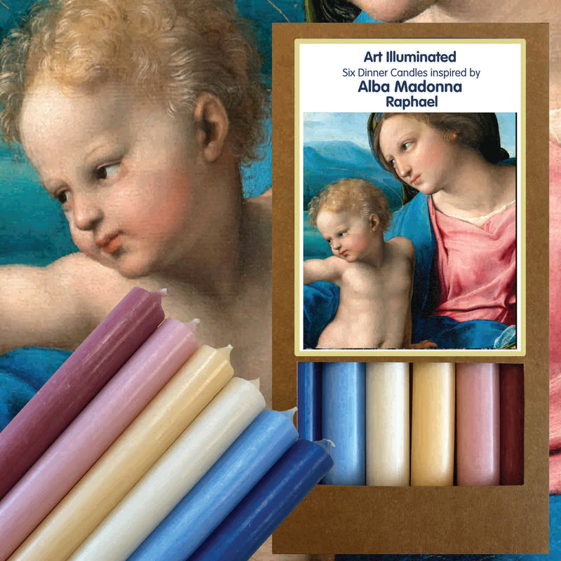 Art Illuminated Alba Madonna – Set of 6 Blue, Ivory & Rose Dinner Candles