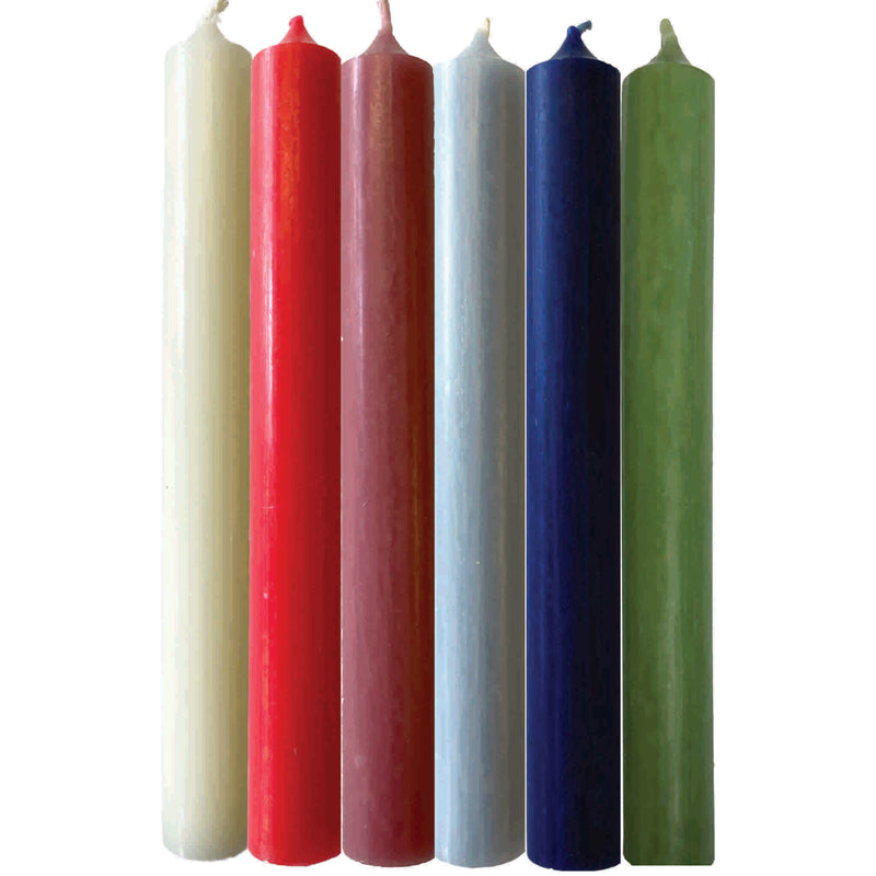 Art Illuminated New Snow in the Avenue – Set of 6 Red, Green, Blue & White Dinner Candles