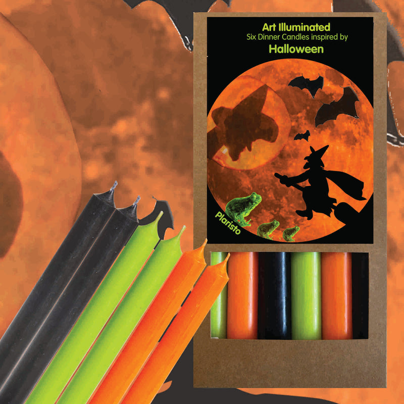Art Illuminated Halloween – Set of 6 Black, Orange & Green Dinner Candles