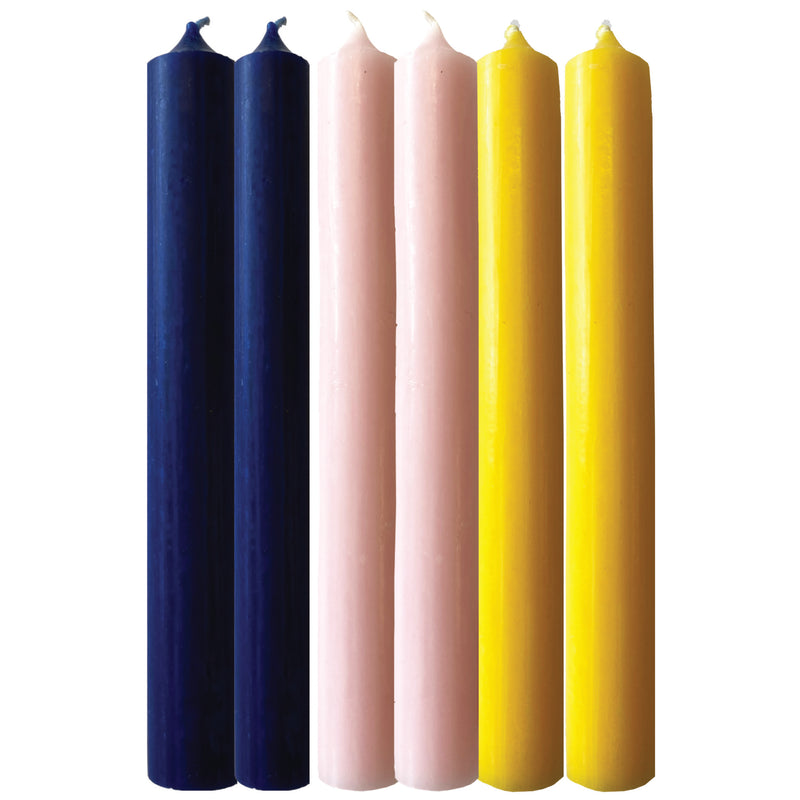 Art Illuminated Winter Landscape – Set of 6 Navy Blue, Rose & Yellow Dinner Candles