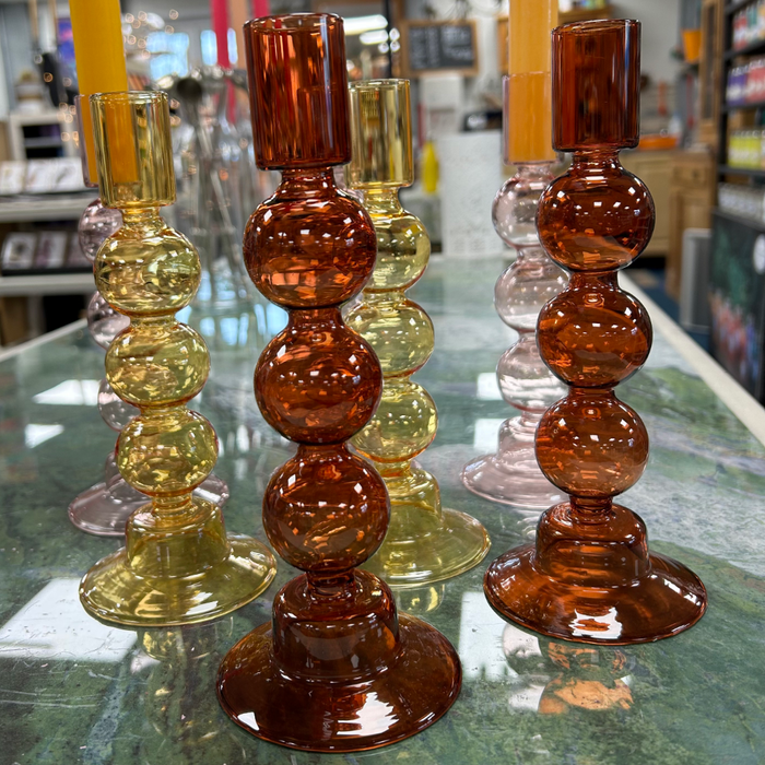 Candle Holder, Glass Bubble Rust