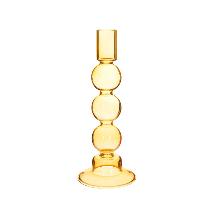 Candle Holder, Glass Bubble Yellow x1