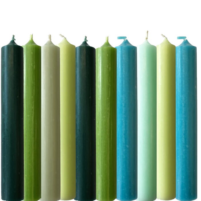 Dinner Candles, Regular x 10 Green Mix