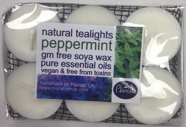 Plaristo Peppermint-scented tealights, 4 Hour Burn-time, Pack of 6